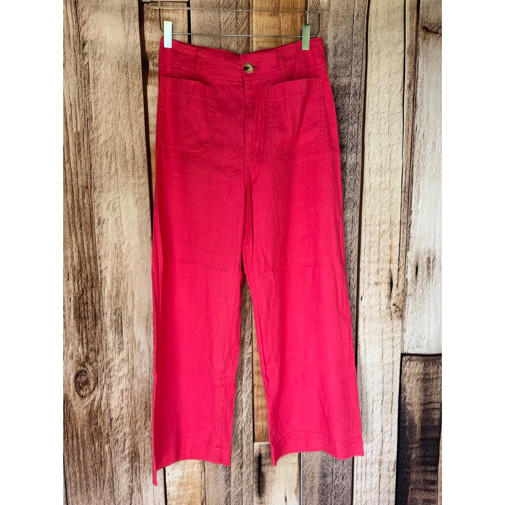 Maeve The Colette Linen Blend Wide Leg Cropped Pants Pink Minimalist Size 27
